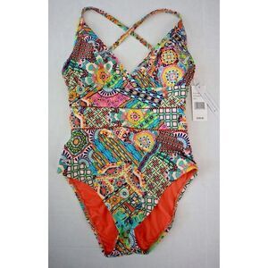 Bleu Rod Beattie Sz 4 Multi Seriously Sunny X-Back Surplice 1-Pc Swimsuit